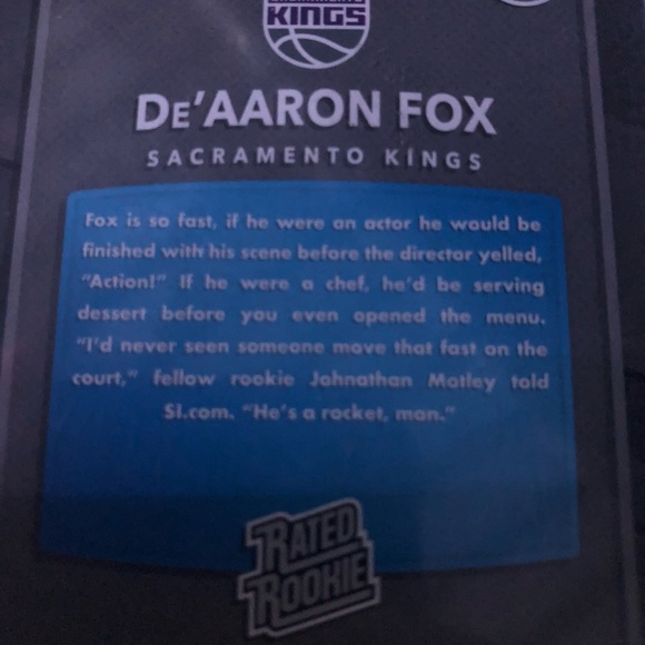 De’arron Fox Rookie Basketball Card - Picture 3 of 4